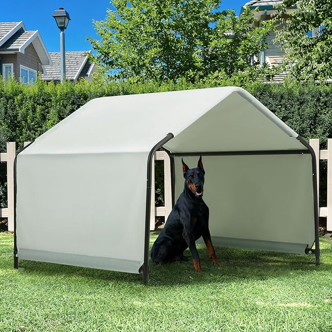 Dog Shade Shelter Outdoor 4'x4'x3' Tent for Large Medium Dogs, Outside Sun Rain Canopy Pet House for Cats Pigs Livestock with Waterproof Roof Ground Nails,Grey-PurrikoPets