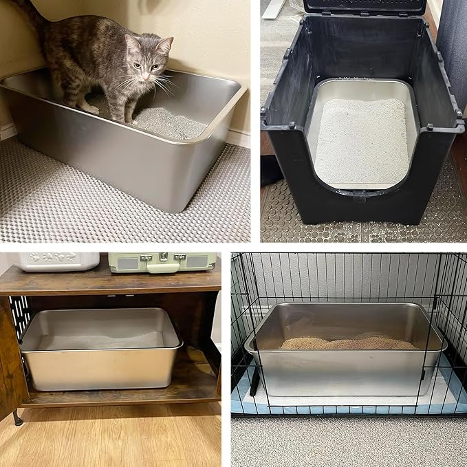 2 Pack Stainless Steel Litter Box-XXL Metal Litter Box for Big Cats 8IN Deep, Cat LitterBox-Pet Toilet Easy to Clean,High Sided Cat Litters Boxes Adult Cats,Non Stick, No Smell-PurrikoPets