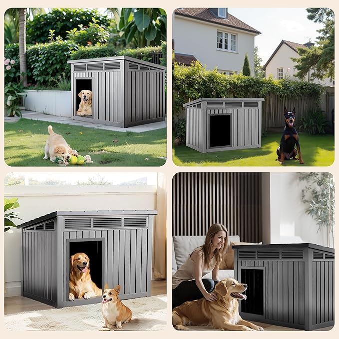 DRATO Dog House for Both Indoor and Outdoor with Weatherproof Roof Removable Floors for Medium to Large Dogs Interior Space (Gray, Large (42.87 * 32.95 * 31.61''))-PurrikoPets