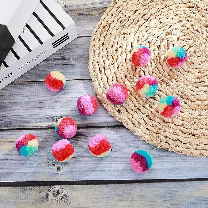 1.2 in Colorful Cat Pom Pom Ball Toys, 20 Pcs Rainbow Cat Toy Balls Soft Plush Cat Ball Interactive Training Ball for Indoor Cats & Kittens-PurrikoPets