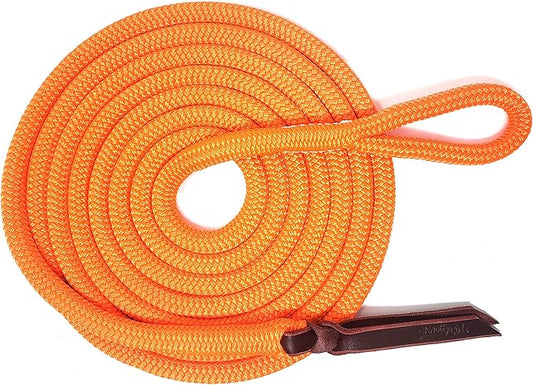 Double Braid Lead Rope with Eye Splice Loop, 12-14FT Lengths (Neon Orange, 12 ft.)-PurrikoPets
