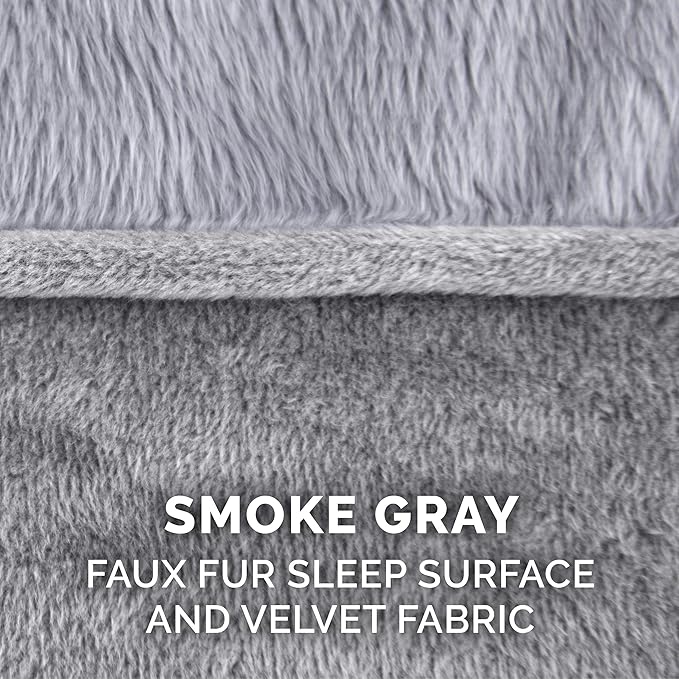 Furhaven Cooling Gel Dog Bed for Large Dogs w/ Removable Bolsters & Washable Cover, For Dogs Up to 95 lbs - Faux Fur & Velvet Sofa - Smoke Gray, Jumbo/XL-PurrikoPets
