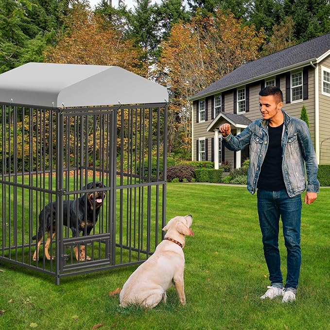4x4x6 FT Outdoor Dog Kennel,Heavy-Duty Enclosures Outside with UV-Resistant Waterproof Roof Cover and Lock,for Medium and Large Dogs,Easy Assembly-PurrikoPets