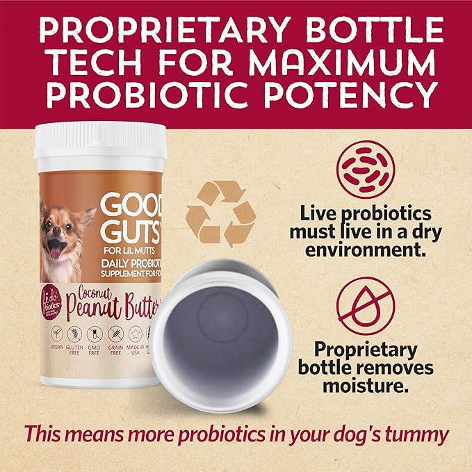 Fidobiotics Good Guts for Lil Mutts Probiotic for Dogs, Billions of CFUs, 11 Strains, 5 Digestive Enzymes, 2 Prebiotics, Digestive Gut Health for Dogs, Adult & Puppy Probiotics Supplements (30 Days)-PurrikoPets