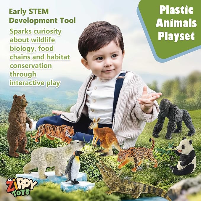9 PCS Zoo Animal Toys for Kids 3-5 Realistic Plastic Wild Animal Figurine Toys Educational Learning Toy for Kids Boys Girls Toddlers-PurrikoPets