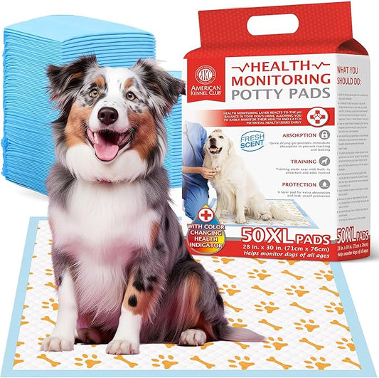 AKC Advanced Puppy Pads with Color-Changing Health+ Indicator and Ultra Absorbent Quick Dry Gel – 28"x30" Leakproof Training Pads for Dogs – Fresh Scented – 50 Count, X-Large-PurrikoPets