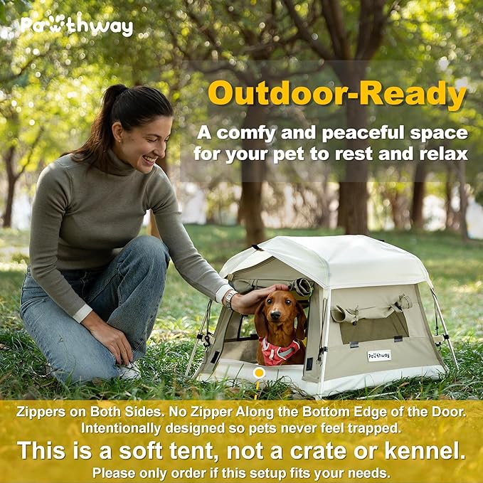 Dog Tent Cotton Fabric, Aluminum Poles and Camping Mat, Outdoor Weatherproof, Dog House Outdoor, Breathable with 2 Side Windows, Portable and Collapsible (Gray, Small)-PurrikoPets