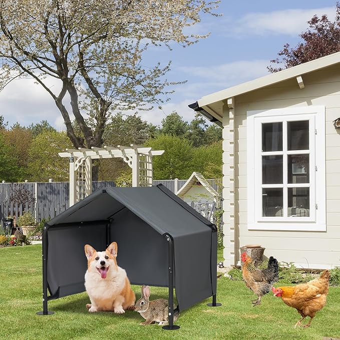 Dog Shades for Outside - Outdoor Dog Kennel for Small Dogs, 29.53”x25.59”x25.59” Outdoor Sun Rain Canopy Pet House, Waterproof Pet Canopy Shelter for Small Animals with Ground Nails-PurrikoPets