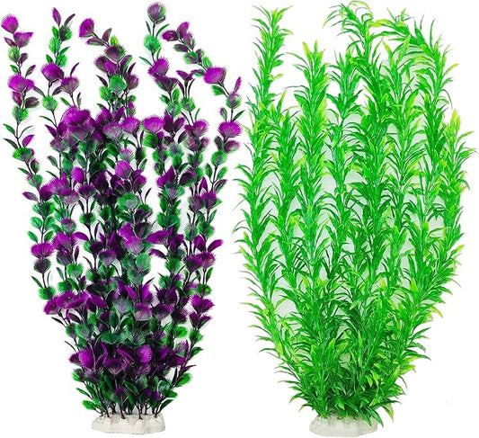20.47 Inch Tall Aquarium Plants – Large Lifelike Artificial Fish Tank Decorations, 2 Pcs Fish Tank Plants Plastic，Durable & Safe for Freshwater/Saltwater Aquariums (Green (Style D))-PurrikoPets