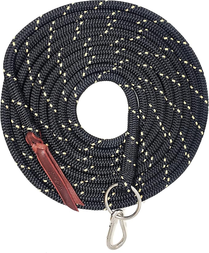 22' Long Line with SS O Ring and Carabiner (Black with Beige)-PurrikoPets