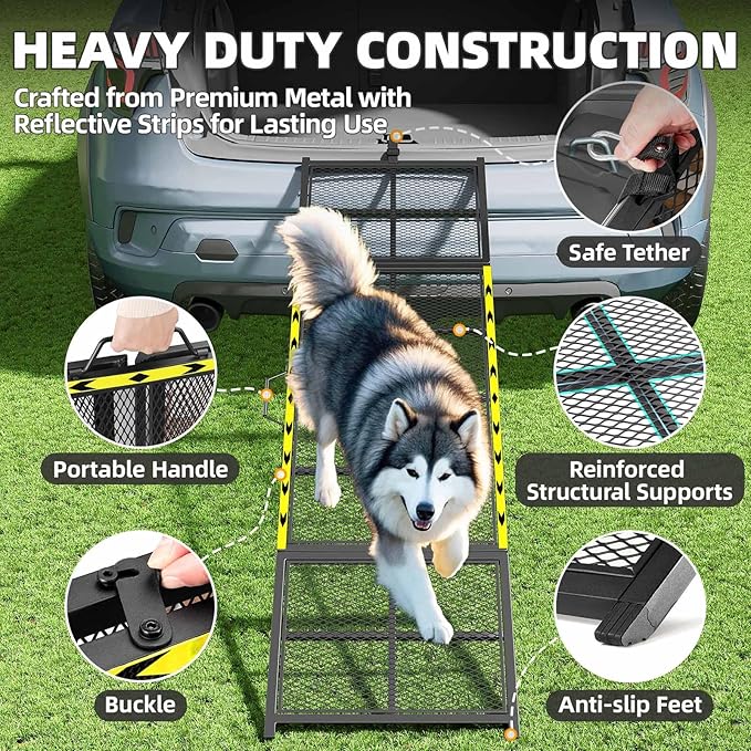 Dog Ramp for Car, 74x20 Inches Outdoor Portable Dog Ramps for Large Dogs with Reflective Strips, Non-Slip Surface Pet Ramp (Support Up to 150LBS)-PurrikoPets