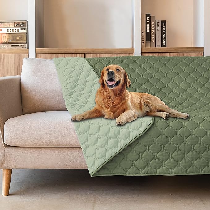gogobunny 100% Double-Sided Waterproof Dog Bed Cover Pet Blanket Sofa Couch Furniture Protector for Puppy Large Dog Cat, Reversible (82x82 Inch (Pack of 1), Dark Green/Light Green)-PurrikoPets