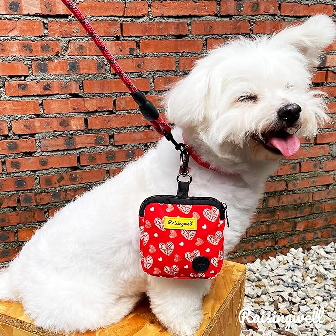 Dog Treat Pouch for Pet Walking and Training with Clicker Poop Bags Small Fanny Zipper Pack Holder for Puppy Snack Dispenser Kit for Leash and Outdoor Use (Valentine)-PurrikoPets
