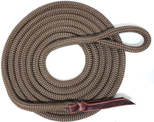 Double Braid Polyester Yacht Horse Lead Rope with Loop 12ft. or 14ft. Lengths (Brown, 14 ft. No Snap)-PurrikoPets