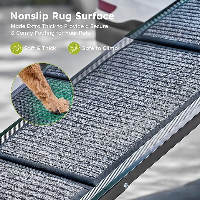 Dog Ramp for Car, 63" Folding Pet Ramp for Large Dogs up to 200 lb, 17" Wide Car Ramp for Dog, Portable Pet Stair Ramp with Nonslip Rug Surface, Outdoor Dog Ramp for Truck SUV High Bed Couch-PurrikoPets