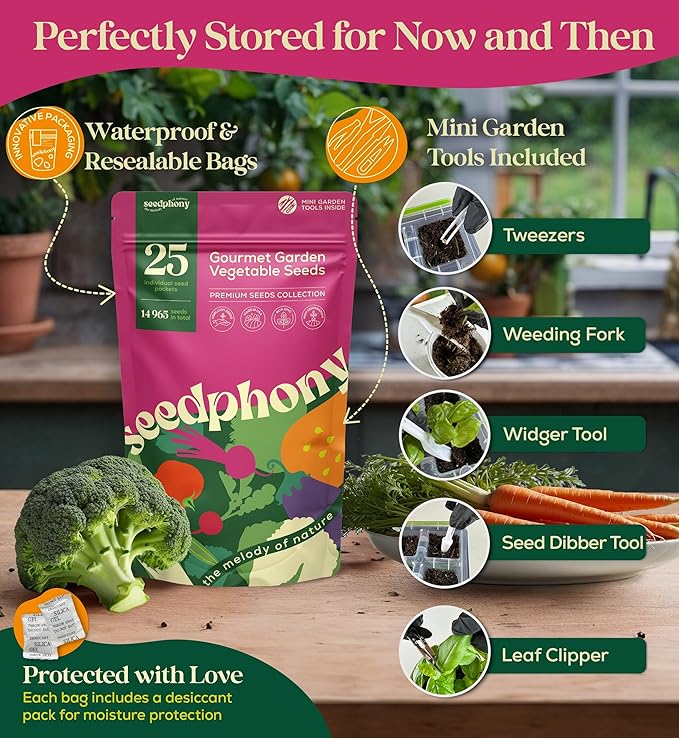 25 Gourmet Garden Vegetable Seeds Variety Pack - 14,965+ Non-GMO Heirloom Vegetables Seeds for Planting Indoor&Outdoor Home Garden Seeds - Gardening Seed Packets for Planting Vegetable Seeds-PurrikoPets