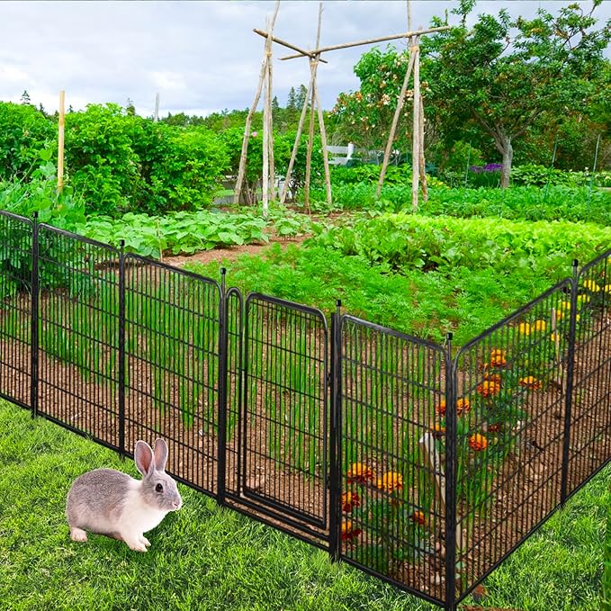 Garden Fencing 36 inch High, 10 Panels Total 22.1 Ft(L) Dog Fence Outdoor for Yard, Gate 21 inches Wide with Low Sills. Animal Barrier Fence, Fencing for Garden Beds, Rabbit Fences-PurrikoPets
