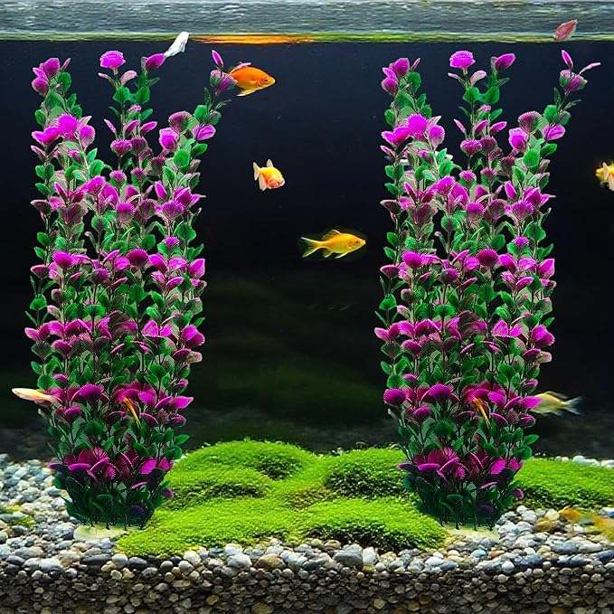 20.47 Inch Tall Aquarium Plants – Large Lifelike Artificial Fish Tank Decorations, 2 Pcs Fish Tank Plants Plastic，Durable & Safe for Freshwater/Saltwater Aquariums (Purple (Style C))-PurrikoPets