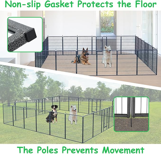 Dog Playpen, Outdoor Dog Fence, 24 Panels, 40" H Dog Pen for Medium/Small Dogs, Heavy Duty Metal Pet Fence with Gate, Portable Dog Fence for RV Camping and Yard (Black)-PurrikoPets