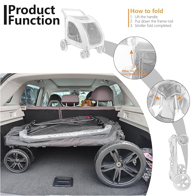 Extra Large Dog Stroller for Medium & Large Pets - Foldable Design, Adjustable Handle, Up to 130 lbs(Black)-PurrikoPets