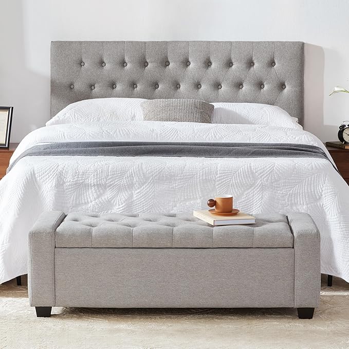 48" Ottoman with Storage, Storage Ottoman Bench with Safety Hinge, Upholstered Entryway Bench with Seating for Bedroom, Living Room, Holds up to 330 lb(Light Gray)-PurrikoPets