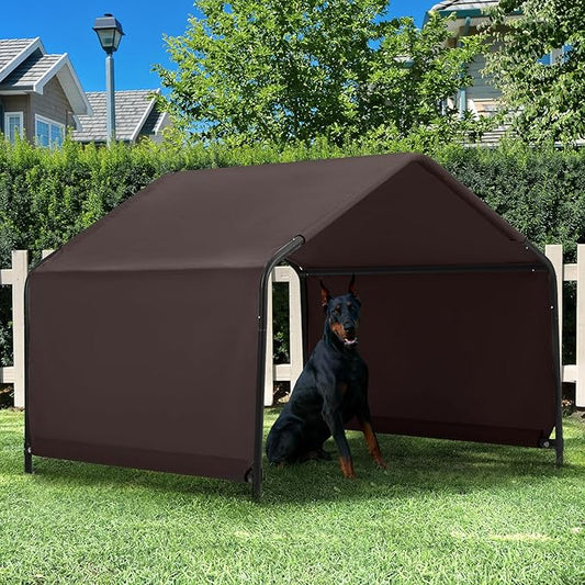Dog Shade Shelter Outdoor 4'x4'x3' Tent for Large Medium Dogs, Outside Sun Rain Canopy Pet House for Livestock Pigs Cats with Waterproof Roof Ground Nails,Brown-PurrikoPets