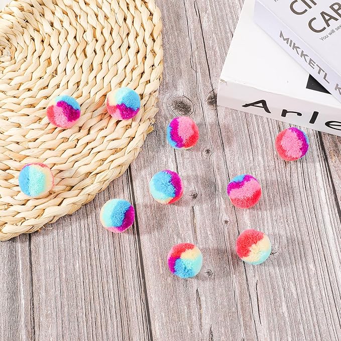 30 Pcs Soft Plush Cat Ball 1.2-inch Rainbow Cat Toy Balls Fuzzy Kitty Balls Kitten Puff Balls Colorful Cat Pom Pom Balls for Cat Kitten Pet Playing Exercising-PurrikoPets