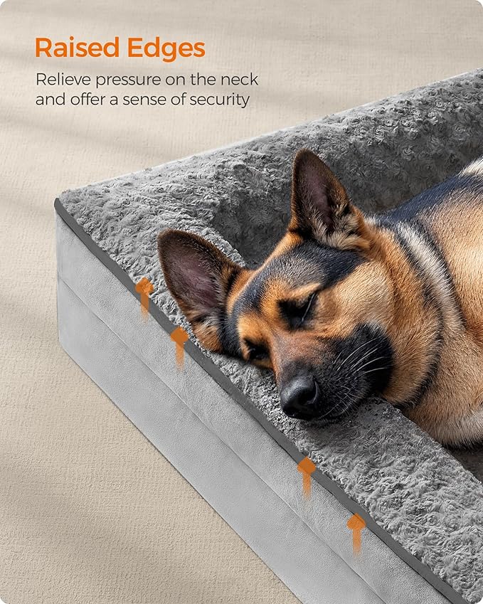 Feandrea Orthopaedic Dog Bed for Large Dogs, Waterproof Dog Sofa Bed with Removable Washable Cover, 48 x 35 x 7 Inches, Dove Gray UPGW254G01-PurrikoPets