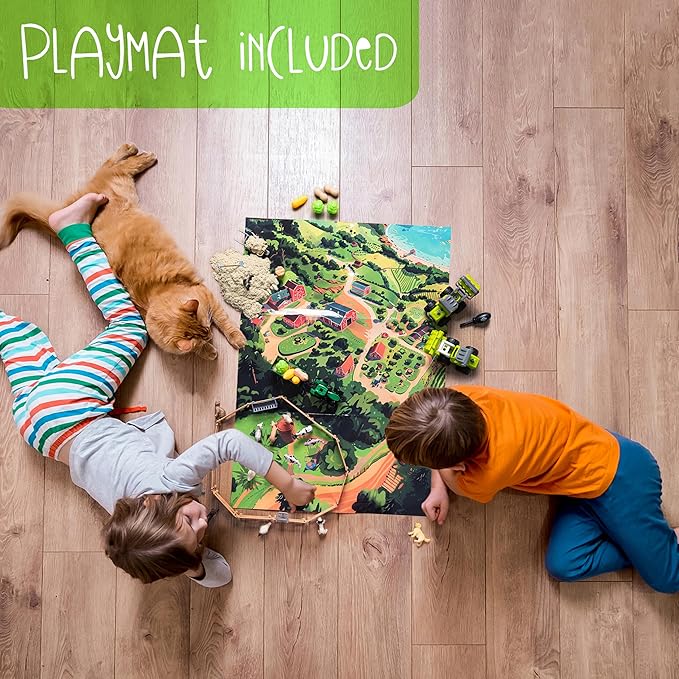 59 PCS Farm Sensory Bin Sandbox with Lid, 2.2 LB Sensory Sand, 40 Toddler Farm Toys, 3 Take Apart Construction Trucks -Sensory Toys for Kids 5-7, 3-4 & Up- Kids Gifts for Boys and Girls-PurrikoPets