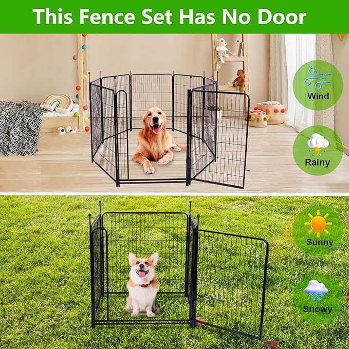 Doorless Dog Digging Fence Barrier,56in(H) 10 Panels Total 22.1 Ft(L), Black Metal Fencing for Yard 4.6ft Tall, Dog Fence Outdoor for Yard, Fences for Garden Beds, Garden Fencing Border-PurrikoPets