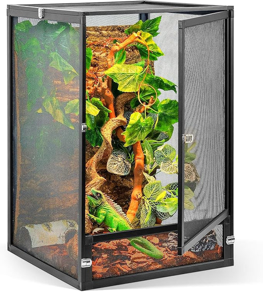 33 Gallon 360° Panoramic Foldable Reptile Terrarium Kit: Crested Gecko Tank and Reptile Cage for Superior Ventilation, Easy Feeding, Sturdiness, and Simple Assembly (Black, 26"x17"x17")-PurrikoPets