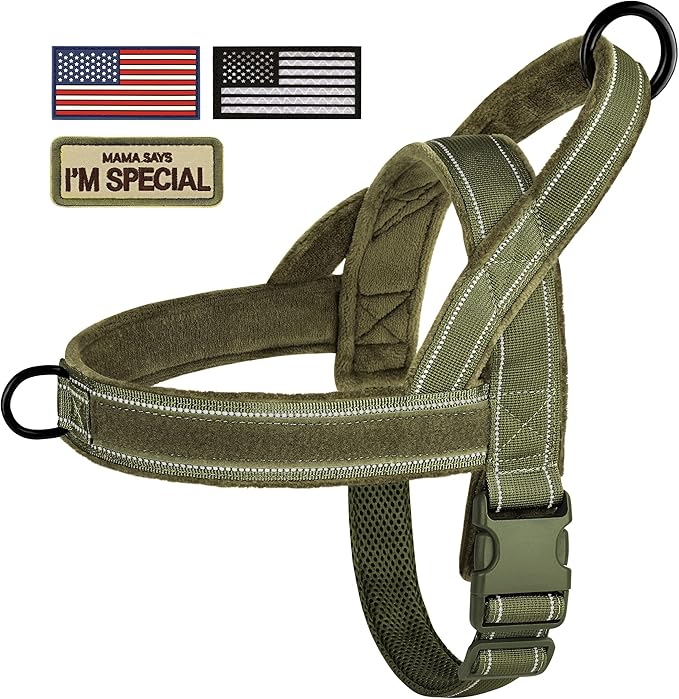 Forestpaw No Pull Dog Harness - Soft Flannel Padded Tactical Dog Vest Harness with Quick Release Buckle, Adjustable Reflective Pet Harness for Large Dogs Walking Training,Green XL-PurrikoPets
