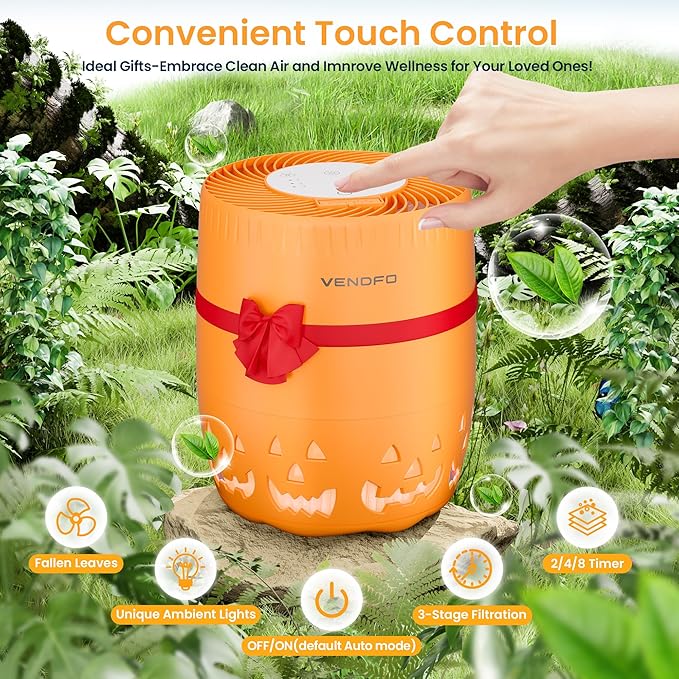 Air Purifiers for Home Bedroom up to 1076ft², True HEPA Air Filters Dust Pets Smoke Hair, 3 Fan Speeds Quiet, Timer Settings, Rechargeable Air Cleaner Office, Bedroom, Pets, Car(Orange)-PurrikoPets