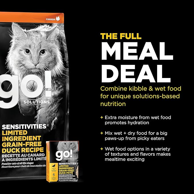 Go! Solutions Sensitivities Limited Ingredient, Grain-Free Dry Cat Food, Duck Recipe for Sensitive Stomach, 8 lb Bag-PurrikoPets