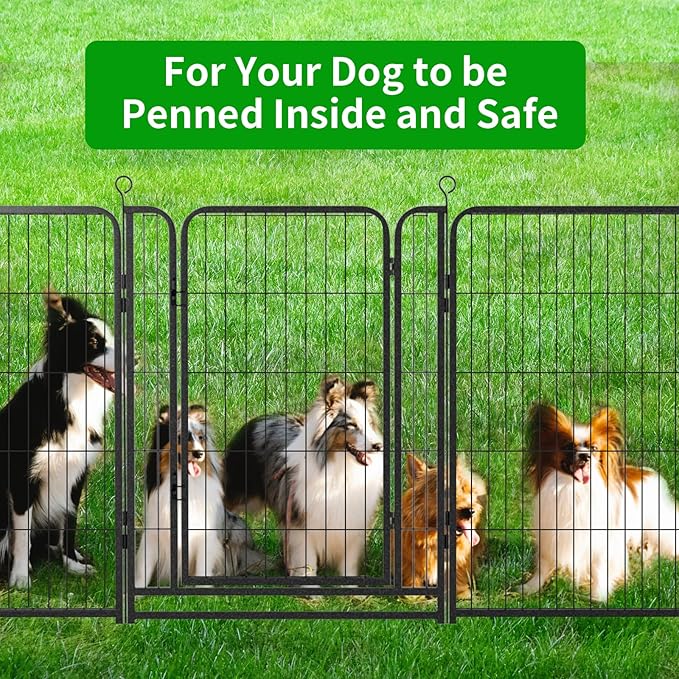 Dog Playpen Outdoor Extra Wide 8 Panels Heavy Duty Dog Fence 40" Height Anti-Rust with Doors Portable for RV Camping Yard, Total 21FT, 35 Sq.ft, Snowy Black-PurrikoPets