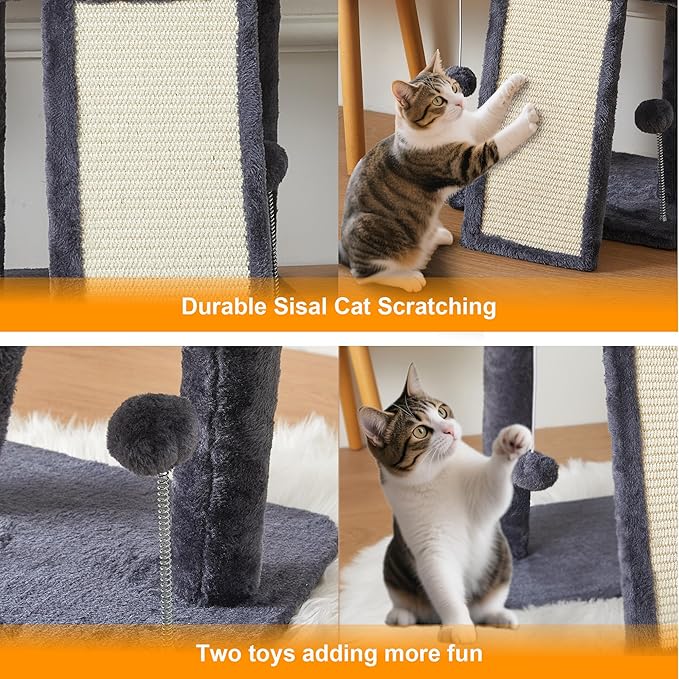 17.7-inch Small Cat Tree Tower with Scratching Post for Indoor Cats,Grey-PurrikoPets