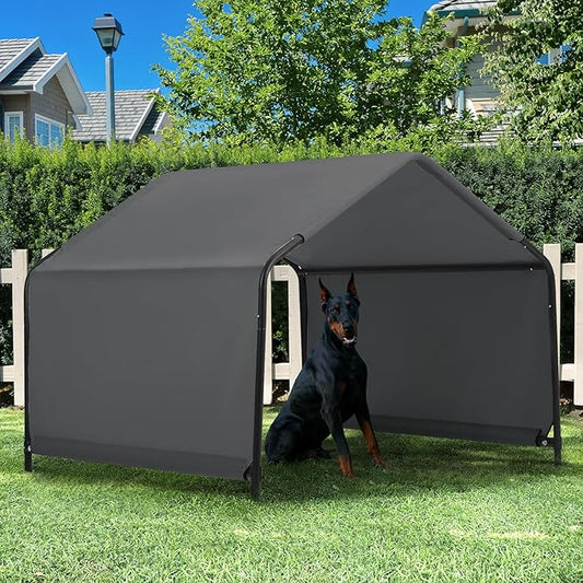 Dog Shade Shelter Outdoor 4'x4'x3' Tent for Large Medium Dogs, Outside Sun Rain Canopy Pet House for Livestock Pigs Cats with Waterproof Roof Ground Nails,Darkl Gray-PurrikoPets