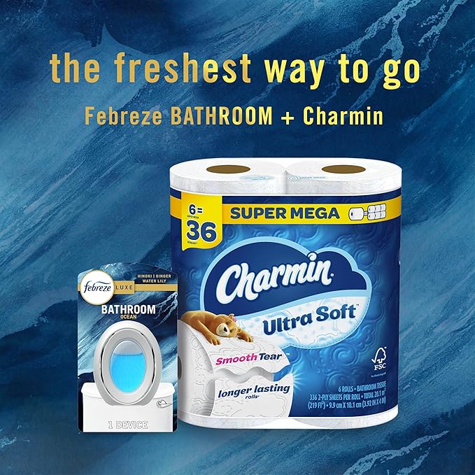 Febreze Bathroom Air Freshener, Odor-Fighting, Plug In Alternative, Air Fresheners for Home and Bathroom and Kitchen, Closet Air Fresheners, Ocean Scent, 4 Count-PurrikoPets