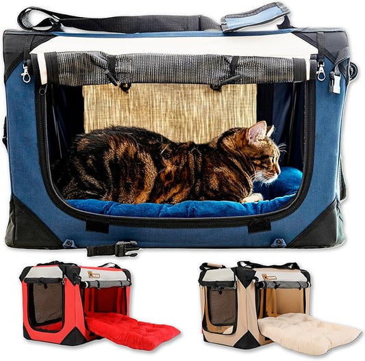 Extra Large Dog Cat Puppy Carrier 20"x13"x13" Foldable Soft Sided Travel Crate Portable Pet Kennel With Cushion Reduces Anxiety Saves Space Easy Vet Visits Secure Triple Entry Mesh Lightweight Durable-PurrikoPets