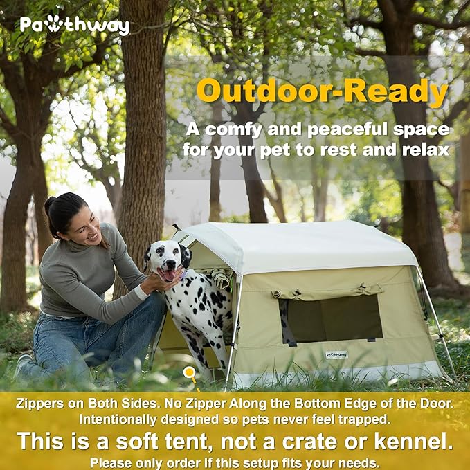 Dog Tent Cotton Fabric, Aluminum Poles and Camping Mat, Outdoor Weatherproof, Dog House Outdoor, Breathable with 2 Side Windows, Portable and Collapsible (Green, Large)-PurrikoPets