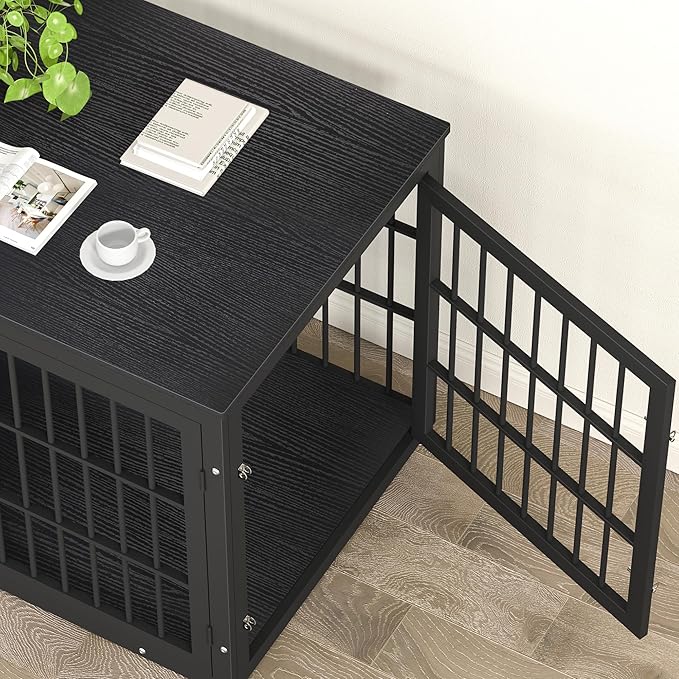 48 Inch Heavy Duty Dog Crate Furniture for Large Dogs, Decorative Pet House End Table, Extra Large Wooden Cage Kennel Furniture Indoor, Black-PurrikoPets