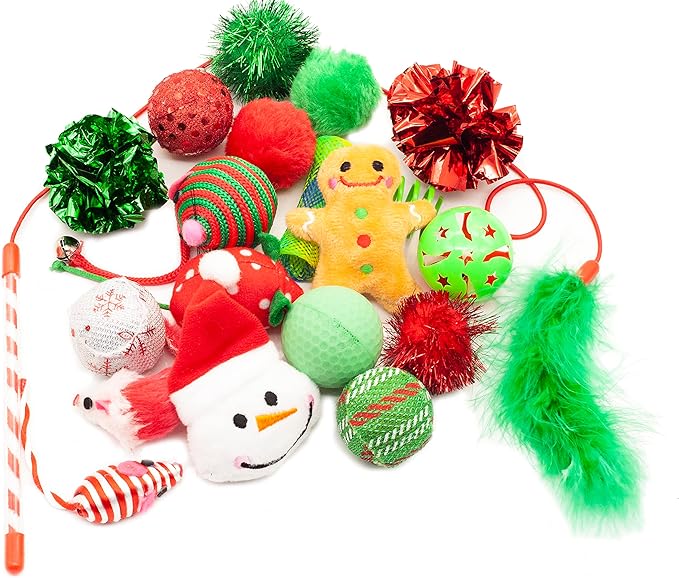 Fashion's Talk Holiday Festive Red Variety Pack Gift Box Cat Toy with Catnip, Box 20 Count-PurrikoPets