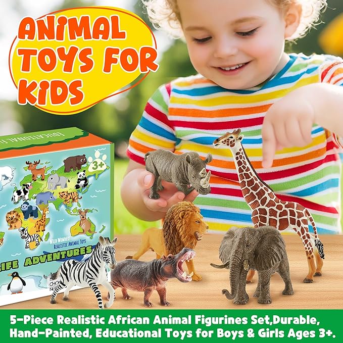 6PCS Safari Animal Figure Toys for Kids 3-5 Realistic Plastic Jungle Animal Figurines African Wildlife Learning Toys for Kids Boys Girls Toddlers-PurrikoPets