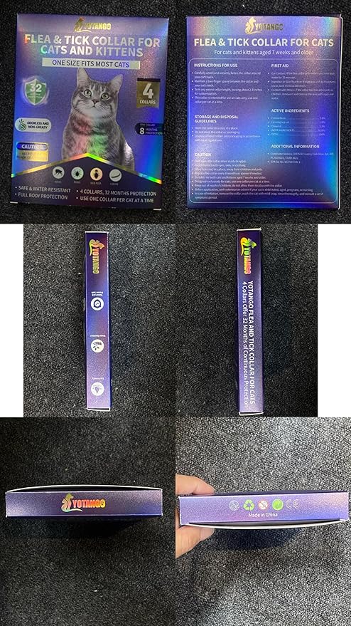 4 Pack Flea Collar for Cats 32 Months Prevention, Waterproof Natural Treatment Collar Adjustable for All Breeds and Size(Black & Purple)-PurrikoPets