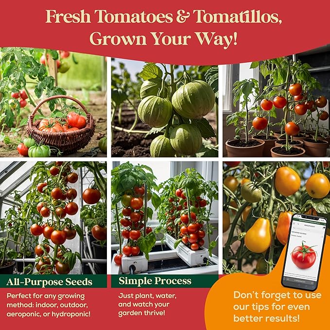 14 Tomatillo & Tomato Seeds for Planting Variety Pack - 990+ Non-GMO Heirloom Vegetable Seeds for Growing Tomato Indoor & Outdoor: Cape Gooseberry, Cherry, Flame, Roma, Beefsteak Tomatoes-PurrikoPets