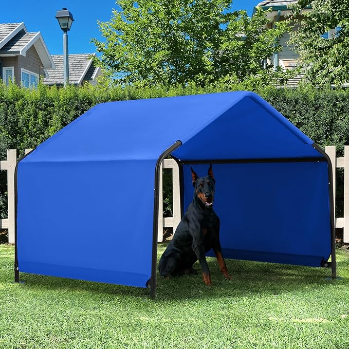 Dog Shade Shelter Outdoor 4'x4'x3' Tent for Large Medium Dogs, Outside Sun Rain Canopy Pet House for Livestock Pigs Cats with Waterproof Roof Ground Nails,Blue-PurrikoPets