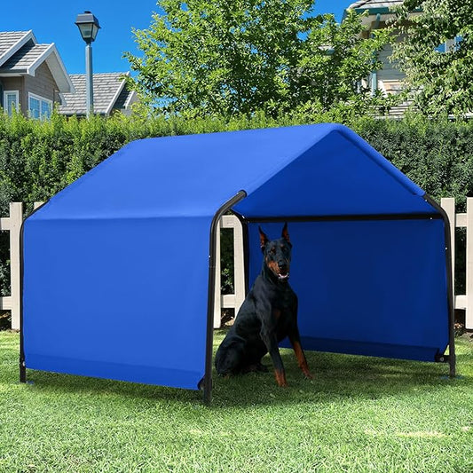 Dog Shade Shelter Outdoor 4'x4'x3' Tent for Large Medium Dogs, Outside Sun Rain Canopy Pet House for Livestock Pigs Cats with Waterproof Roof Ground Nails,Blue-PurrikoPets