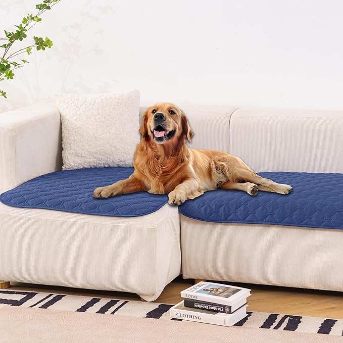 gogobunny 100% Double Sided Waterproof Dog Blanket Soft Pet Bed Cover Reversible Protect Furniture Couch Sofa Car for Puppy Large Dog Cat (Dark Navy/Light Navy, 32x53 Inch (Pack of 1))-PurrikoPets