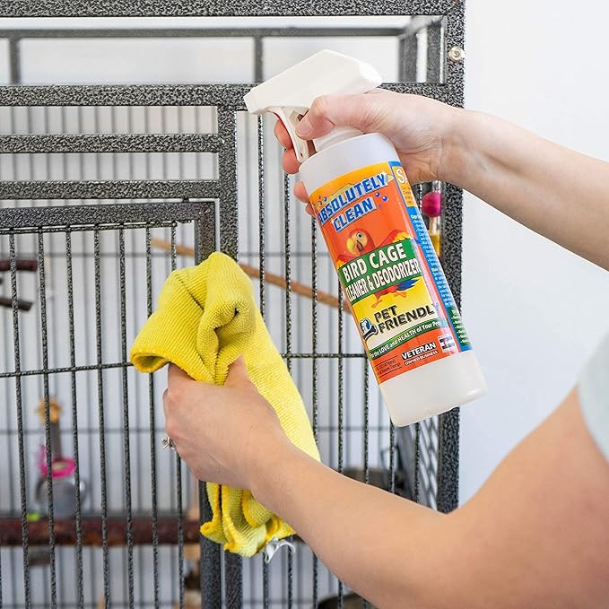 Absolutely Clean Amazing Bird Cage Cleaner and Deodorizer - Just Spray/Wipe - Safely & Easily Removes Bird Messes Quickly and Easily - Made in The US - Fragrance Free - 16oz (Pack of 2)-PurrikoPets
