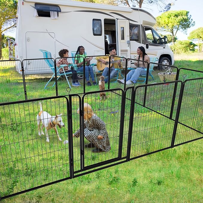 Dog Playpen Outdoor Extra Wide 12 Panels Heavy Duty Dog Fence 47" Height Anti-Rust with Doors Portable for RV Camping Yard, Total 32FT, 79 Sq.ft, Snowy Black-PurrikoPets